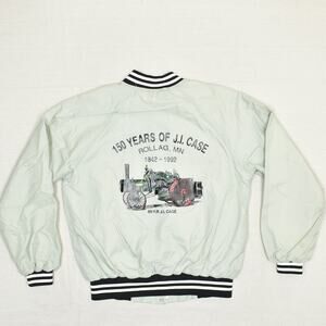 Hartwell Men Bomber Jacket Snap Polyester Gray Size L Vintage USA JJ Case Stain